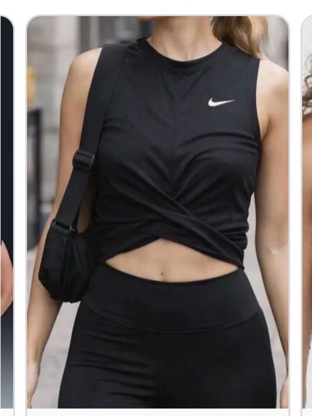 Nike Black Twist Cropped Tank with White Swoosh